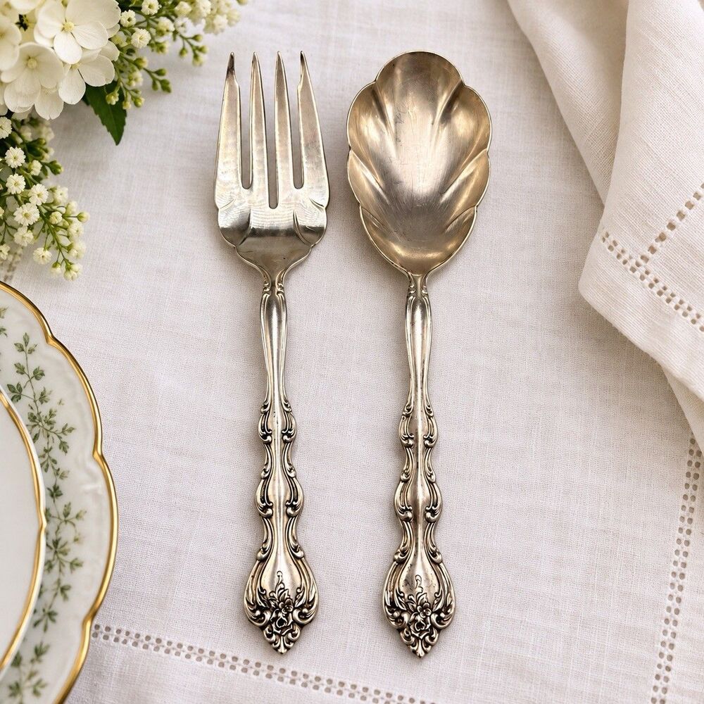 Vintage International Silverplate Interlude Serving Spoon & Fork Set 1970s 9”